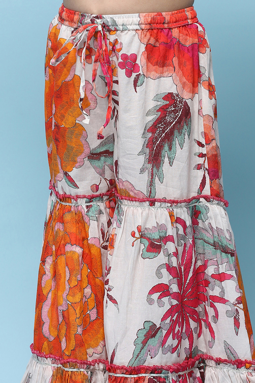 Off White Peplum Kurta With Sharara & Net Dupatta. image number 2