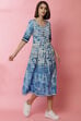 Blue A-Line Rayon Printed Dress
