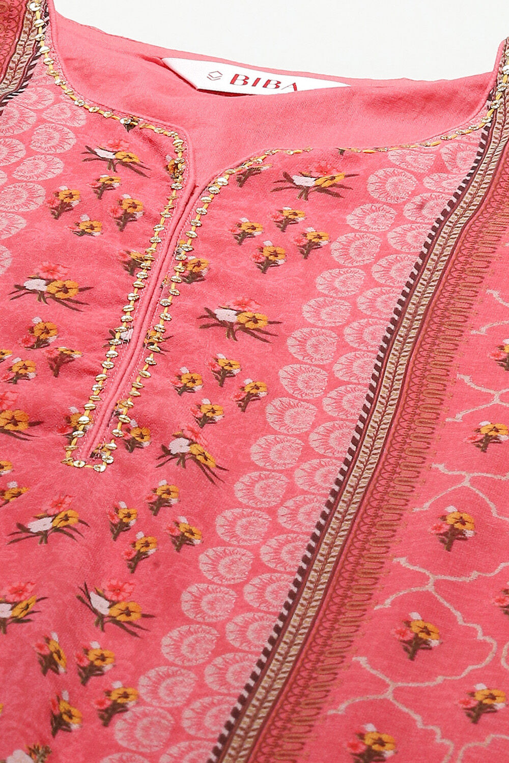 Coral Pink Cotton Blend Straight Kurta Garara Suit Set image number 1