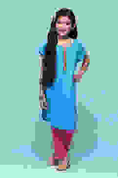 Blue Cotton Straight Solid Kurta Set image number 6