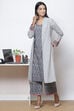 Grey Straight Cotton Fusion Wear 3 Piece Set image number 0