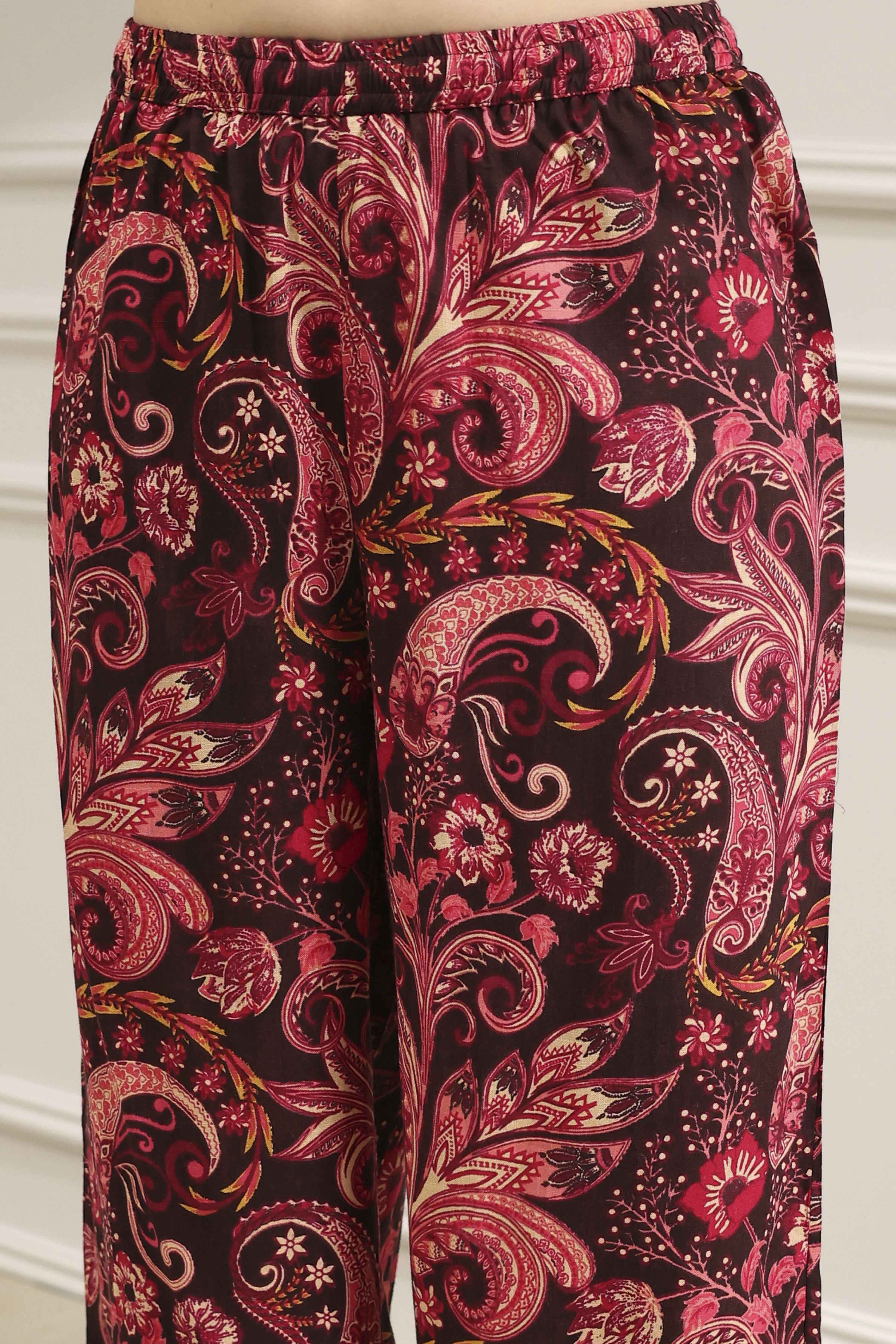 Brown Printed Straight Suit Set image number 2