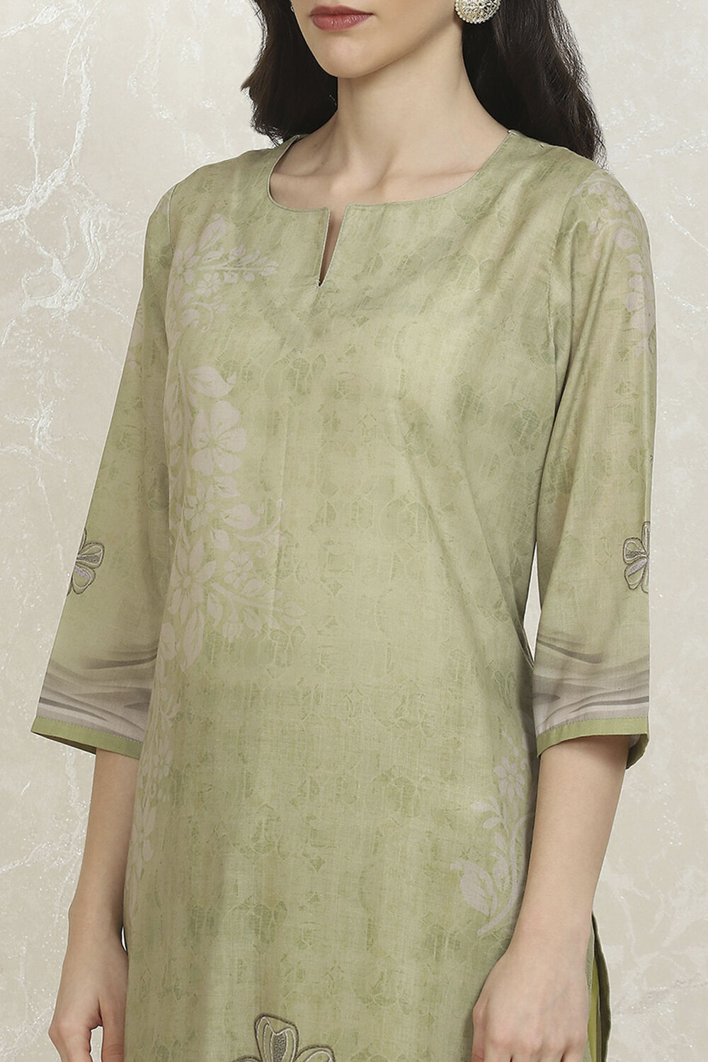 Green Cotton Printed Embroidered Unstitched Suit Set image number 2