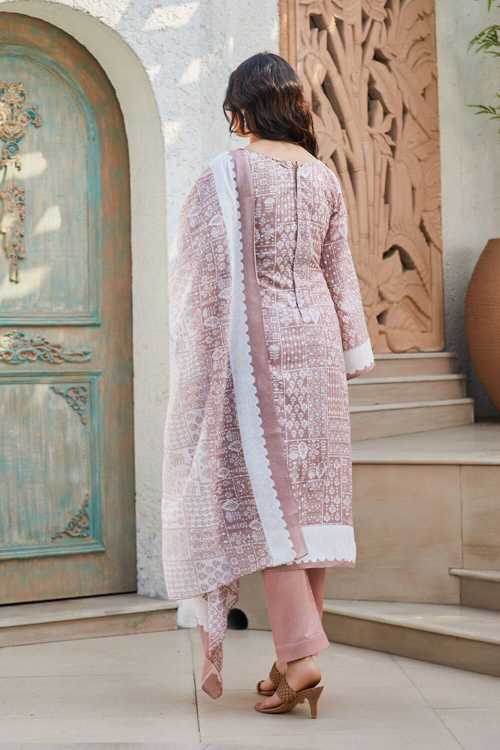 Mauve Cotton Blend Digital Print Unstitched Suit Set  image number 4