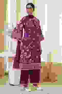 Berry Purple Cotton Straight Suit Set image number 5