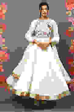 Rohit Bal Off White Cotton Blend Anarkali Kurta Suit Set image number 7