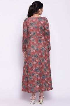 Rust Woolen Floral Printed Dress image number 5