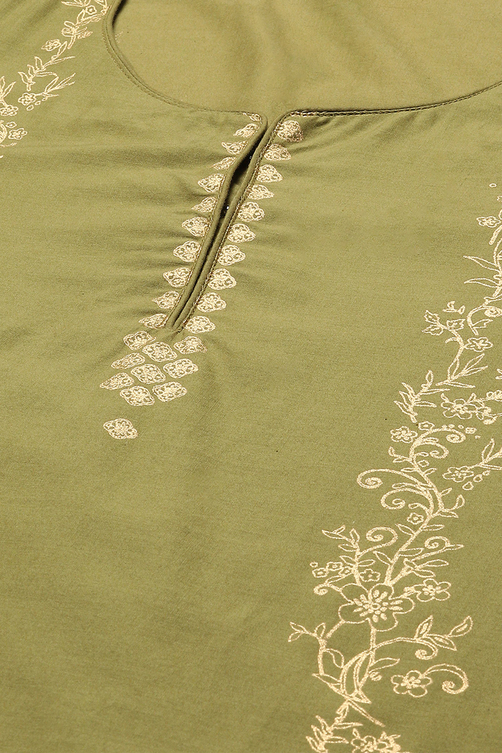 Red Cotton Straight Kurta Pants Suit Set image number 1