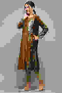 Brown Poly Velvet Straight Printed Kurta image number 2