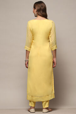 Yellow Organza Unstitched Suit set image number 6