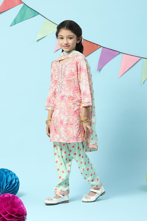 Peach Cotton Blend Straight Kurta Salwar Suit Set image number 5