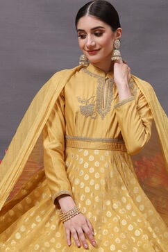 Rohit Bal Yellow Cotton Silk Anarkali Yarndyed Suit Set image number 7