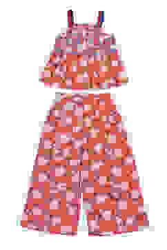 Red Printed Cotton Strappy Top and Flare Pants Set image number 0