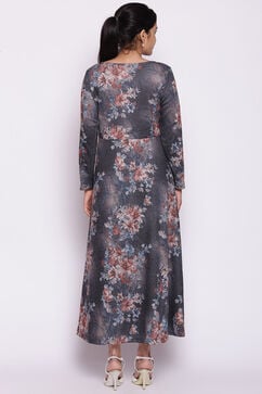 Dark Grey Floral Winter Printed Dress image number 6
