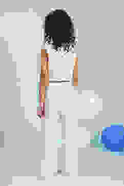 White Cotton Schiffli Crop Top & Pants Set image number 4