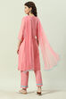 Turquoise Yarndyed A-Line Kurta Regular Pants Suit Set image number 4