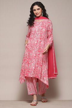 Coral Pink Rayon Straight Suit Set image number 7