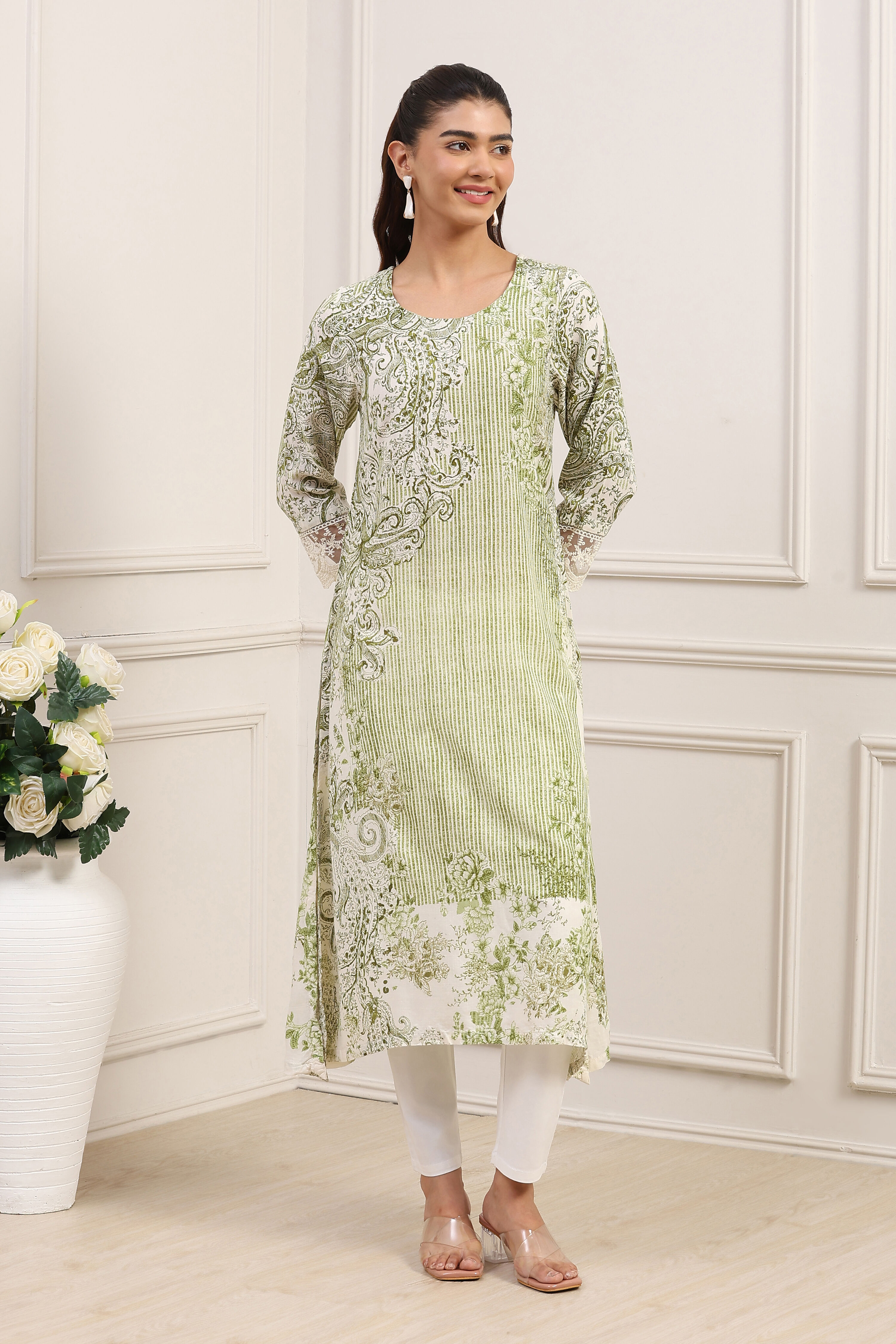 Green Viscose Rayon Printed Straight Kurta image number 5