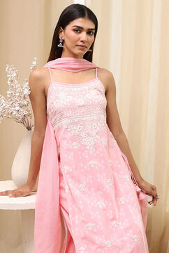 Pink Cotton Straight Suit Set image number 6