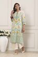 Off-White Cotton Printed Straight Kurta