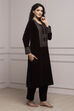 Wine Art Silk Straight Kurta Pants Set image number 4