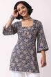 Blue Cotton A-Line Short Kurti image number 0