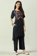 Black Printed Rayon Asymmetric Kurta Palazzo Suit Set image number 3