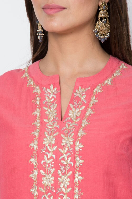 Coral Cotton And Viscose Straight Solid Kurta image number 1