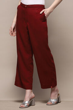 Maroon Cotton Relaxed Pant image number 2