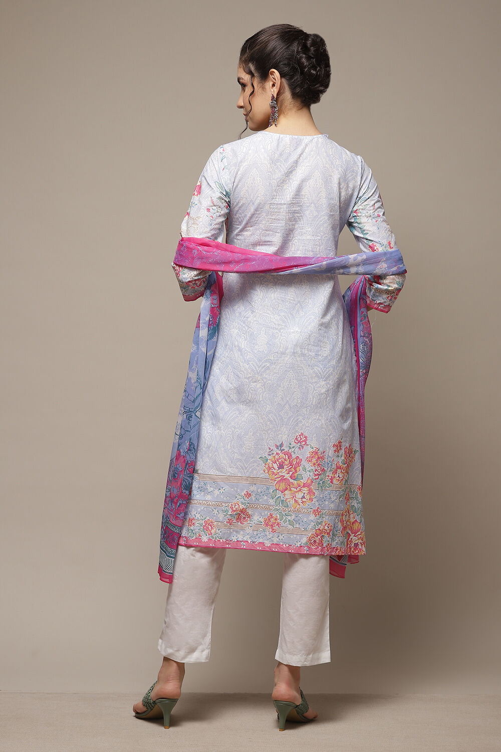 Powder Blue Cotton Straight Kurta Pants Suit Set image number 2
