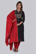Off White Viscose Hand Block Print Unstitched Suit Set image number 5