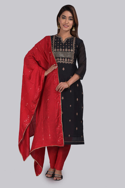 Off White Viscose Hand Block Print Unstitched Suit Set image number 5