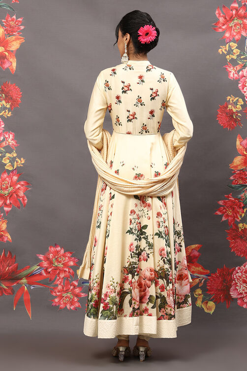 Rohit Bal Pista Green Cotton Blend Anarkali Kurta Suit Set image number 4