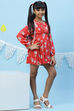 Red Flared Rayon Printed Dress image number 5