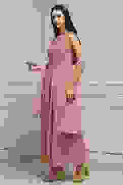 Blush Pink Polyester Flared Solid Dress image number 2