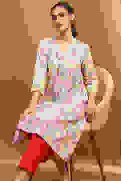 Beige Cotton Straight Kurta image number 5