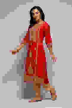 Pink Polyester Straight Yarndyed Kurta image number 2