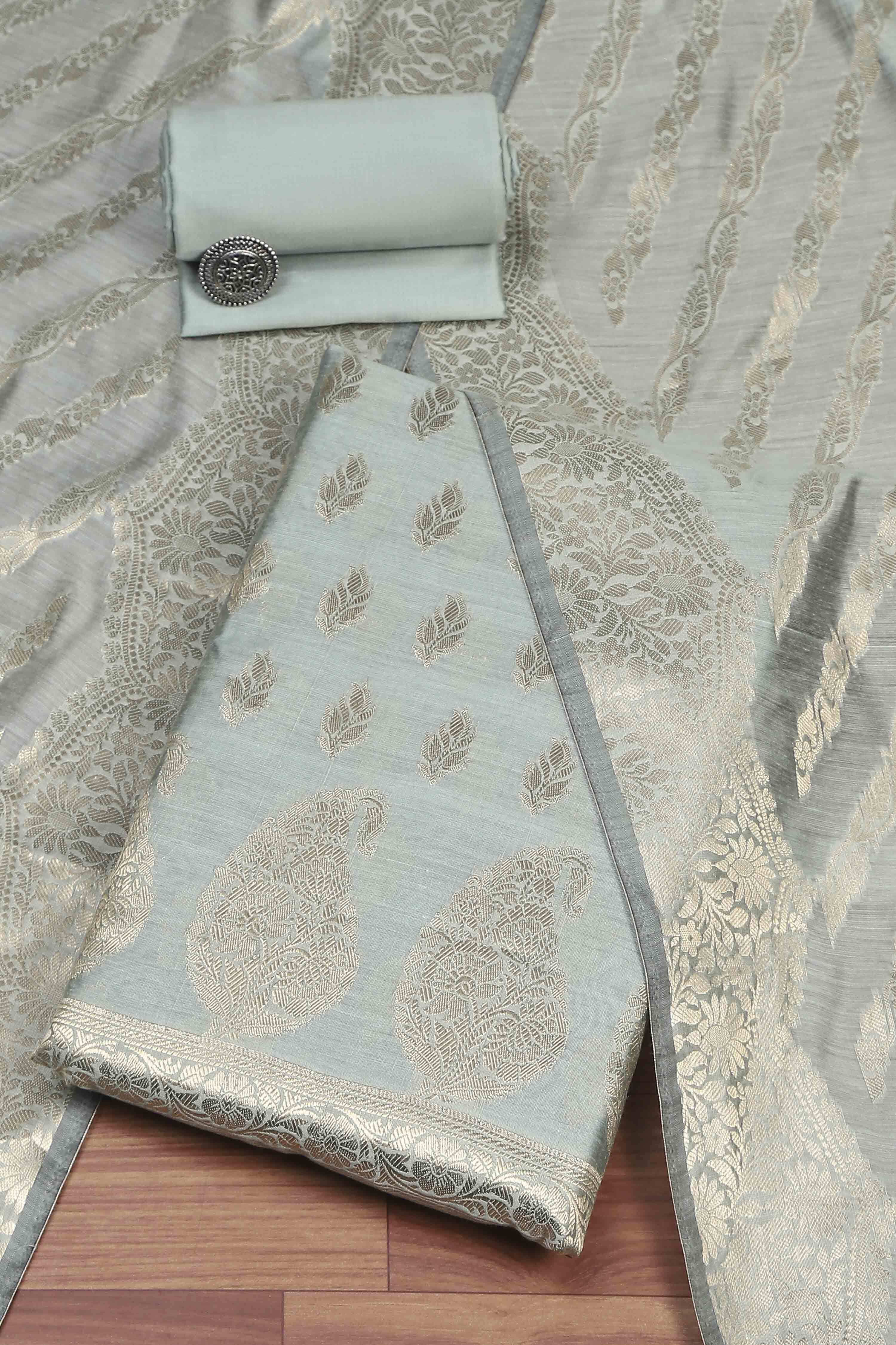 Blue Chanderi  Unstitched Suit Set image number 0