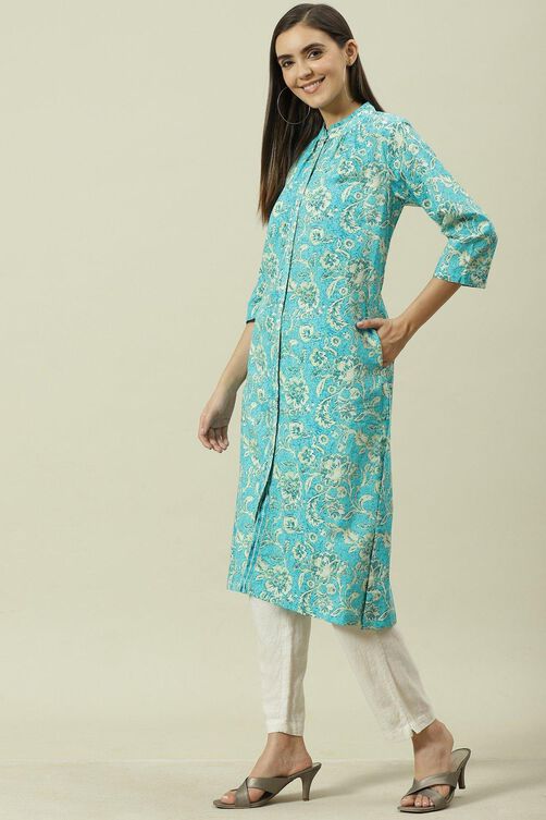 Turquoise Straight Kurta image number 2