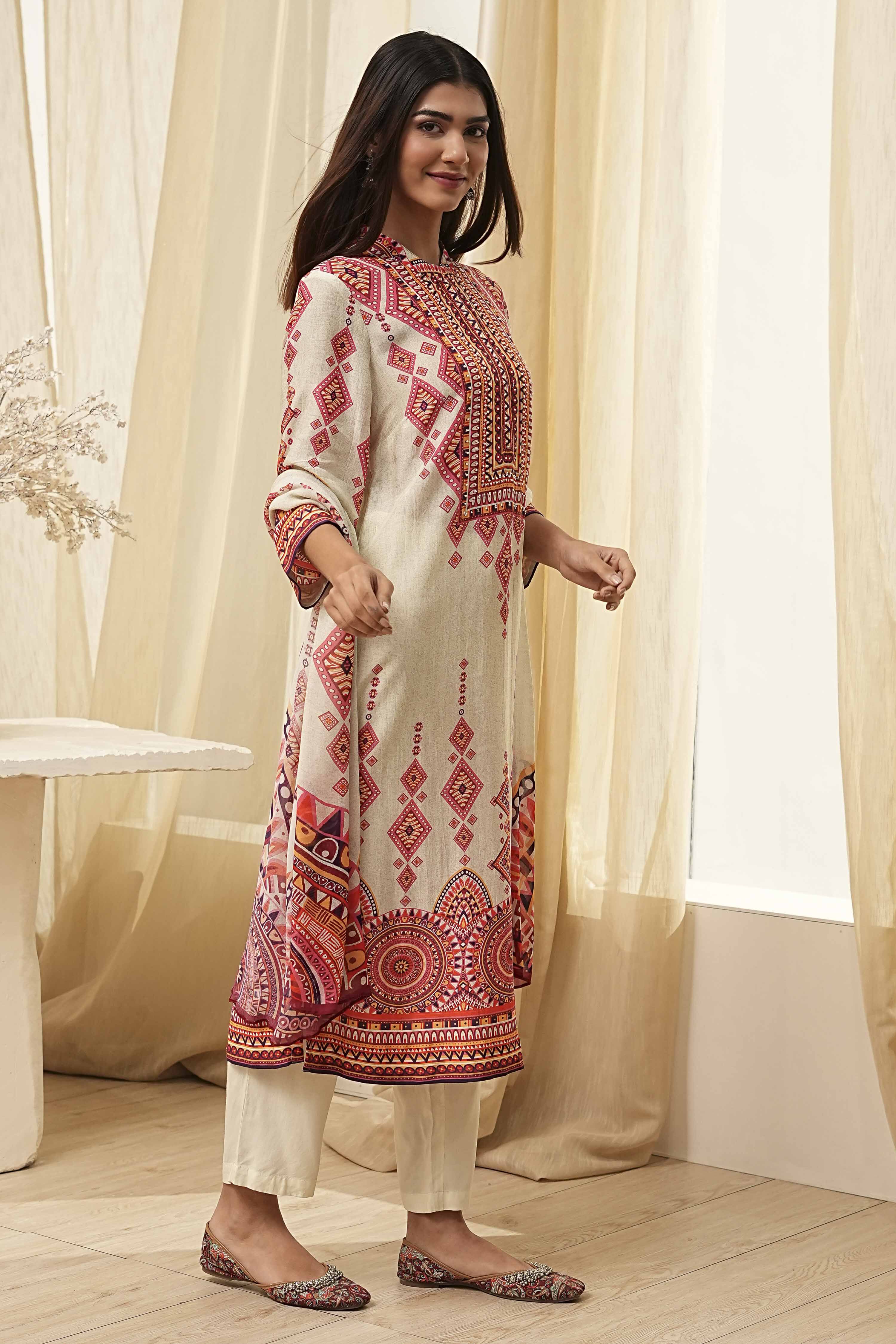 Dull Blue Printed Straight Suit Set image number 5