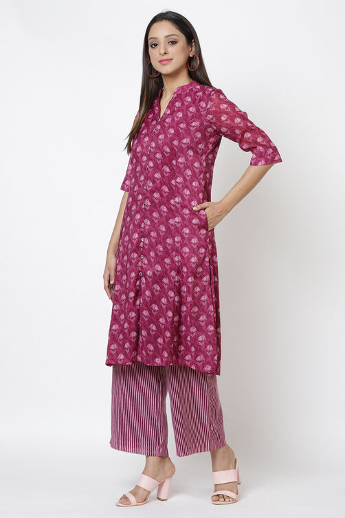 Navy Blue Art Silk Kurta Pants Set image number 3