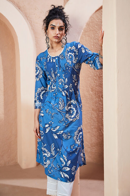 Electric Blue Viscose Straight Kurta image number 5