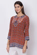 Rust Art Silk Straight Printed Kurti image number 2