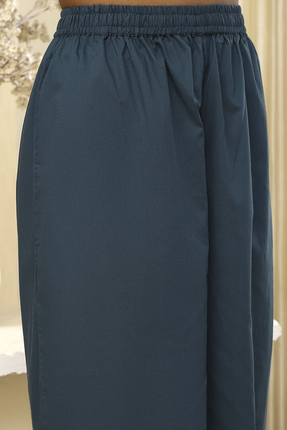 Beige and Teal Pure Cotton Straight Kurta Set image number 2