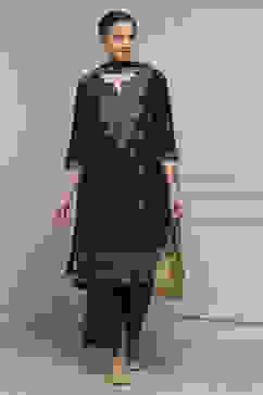 Purple Viscose Blend Straight Printed Suit Set image number 0