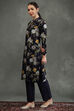 Indigo Silk Chanderi Floral Printed Straight Kurta Set image number 3