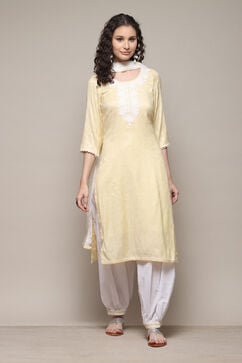 Yellow Cotton Blend Machine Embroidered Unstitched Suit Set image number 8
