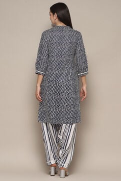 Navy Modal Straight Kurta Cross Yoke Salwar Suit Set image number 4