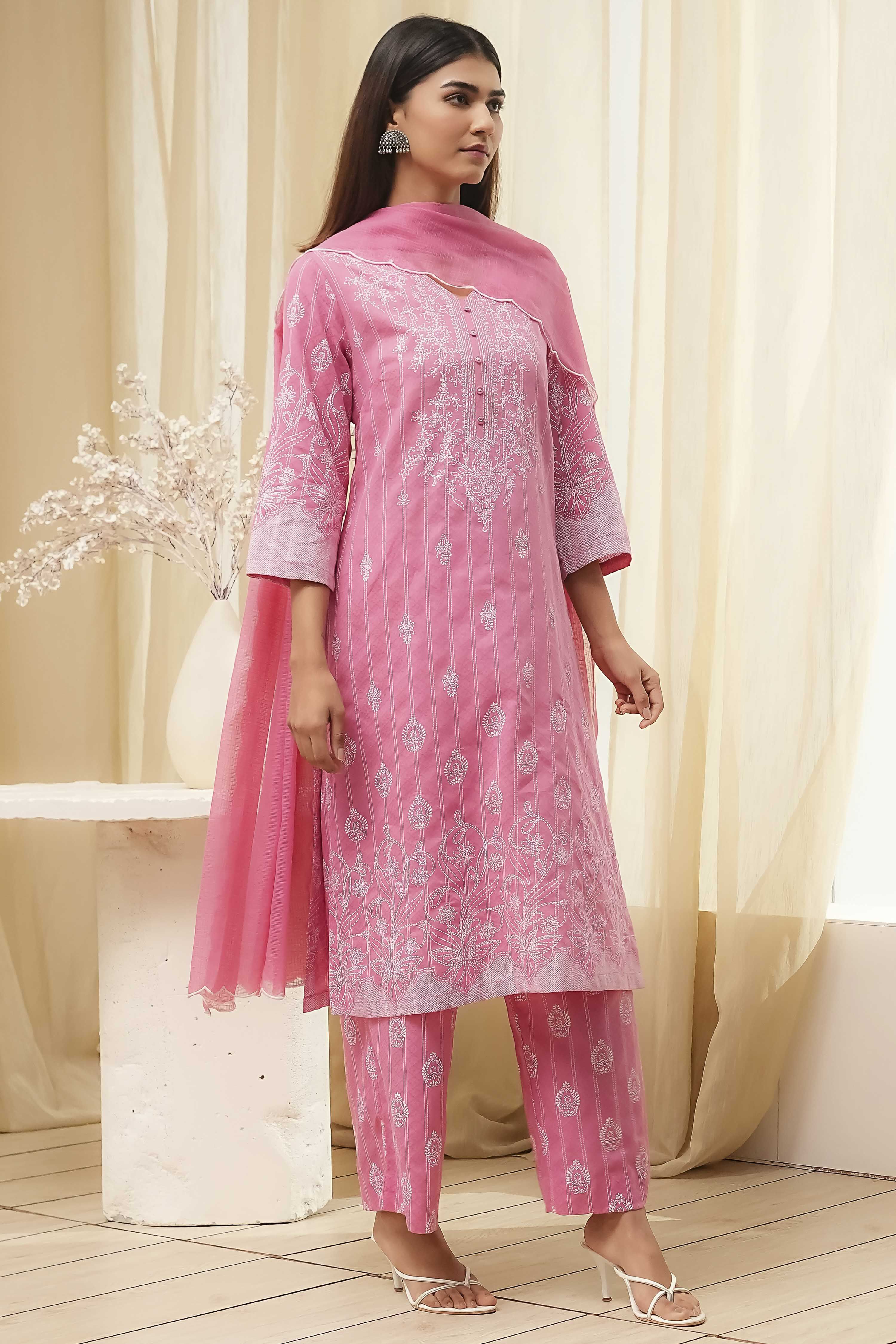 Pink Pure Cotton Printed Straight Suit Set image number 5