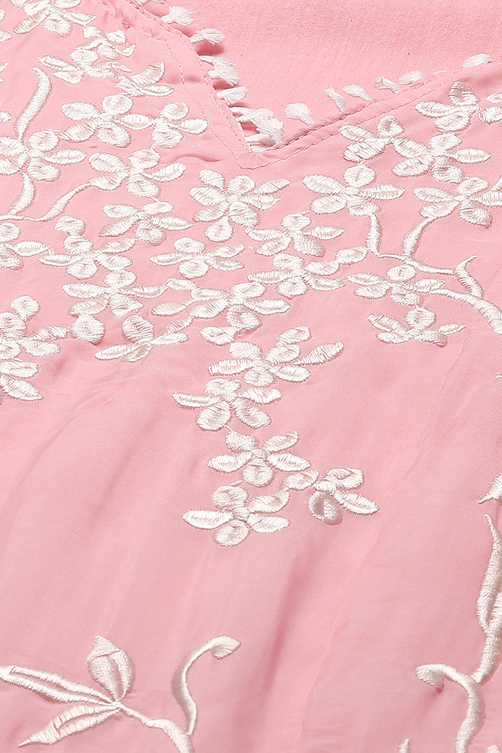 Pastel Pink Organza Unstitched Suit set image number 2